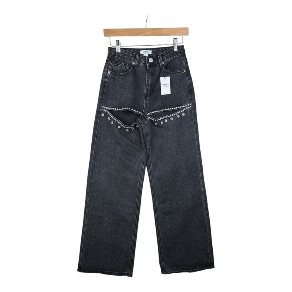 Forever 21 Premium Womens Black‎ Flare Wide Leg Jeans with Stud Details size 24